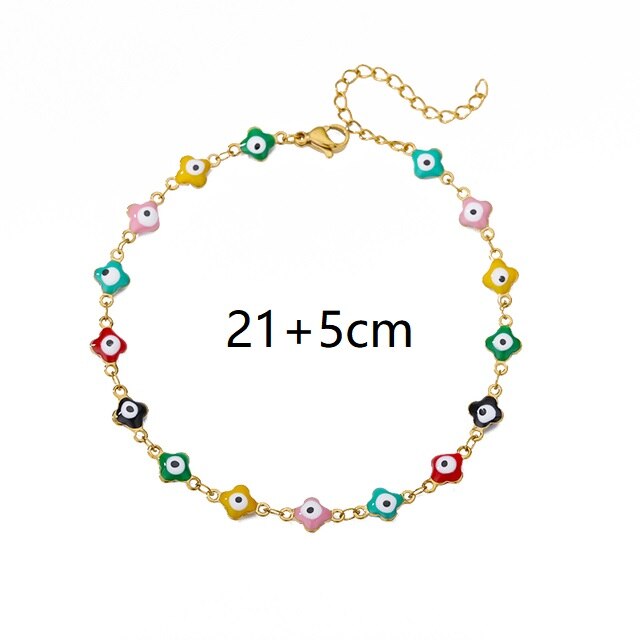 Turkey Evil Eye Bead Crystal Palm Anklet For Women Boho Color Stone Pearl Chain Acrylic Flower Bracelet Female Teen Feet Jewelry