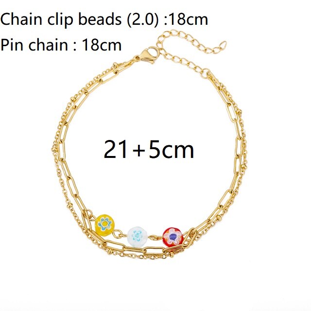 Turkey Evil Eye Bead Crystal Palm Anklet For Women Boho Color Stone Pearl Chain Acrylic Flower Bracelet Female Teen Feet Jewelry