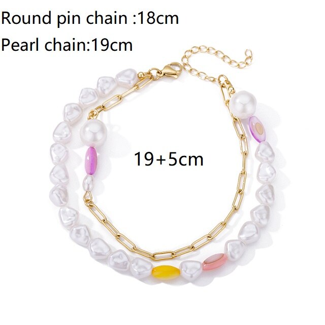 Turkey Evil Eye Bead Crystal Palm Anklet For Women Boho Color Stone Pearl Chain Acrylic Flower Bracelet Female Teen Feet Jewelry