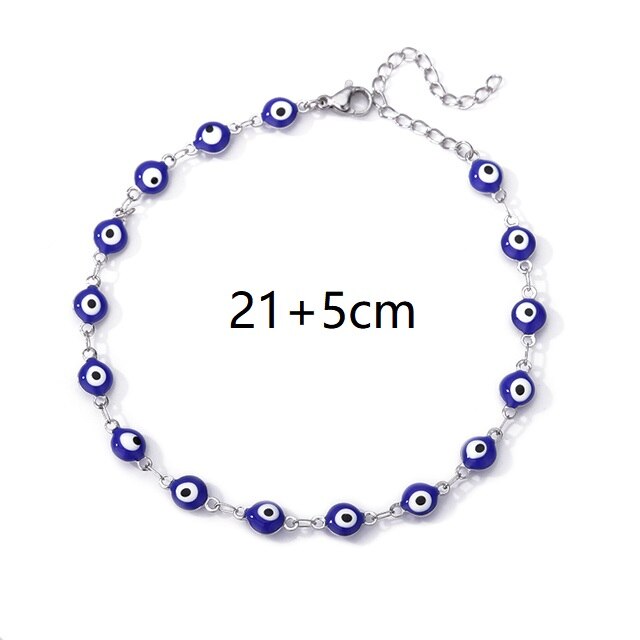 Turkey Evil Eye Bead Crystal Palm Anklet For Women Boho Color Stone Pearl Chain Acrylic Flower Bracelet Female Teen Feet Jewelry
