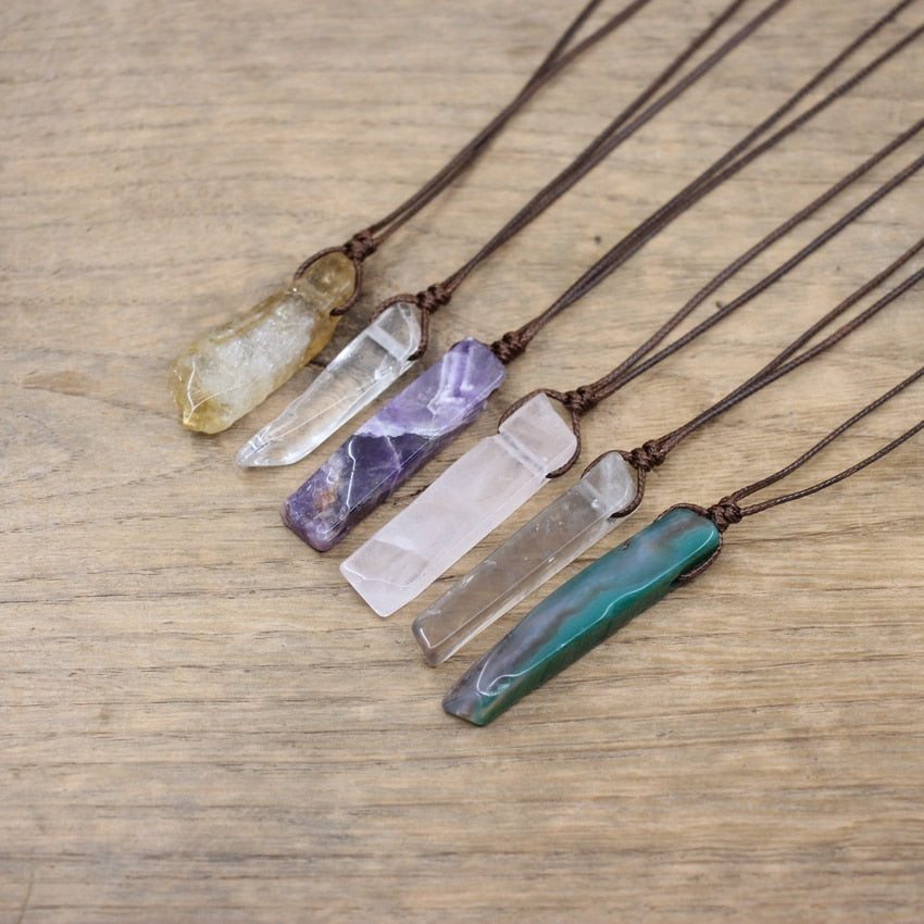 Healing Crystal Natural Stone Slice Pendants Necklace,Reiki Chakra Gmes Quartz Lapis Amethysts Amazonite Women Jewelry,QC3011
