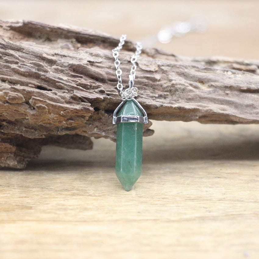 Natural Stone Hexagonal Point Pendants Necklaces Healing Crystal Quartz Fluorite Lapis Bullet Pendulum Chakra Jewelry QC3106