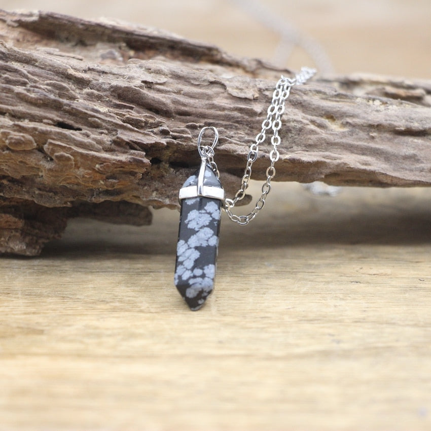 Natural Stone Hexagonal Point Pendants Necklaces Healing Crystal Quartz Fluorite Lapis Bullet Pendulum Chakra Jewelry QC3106