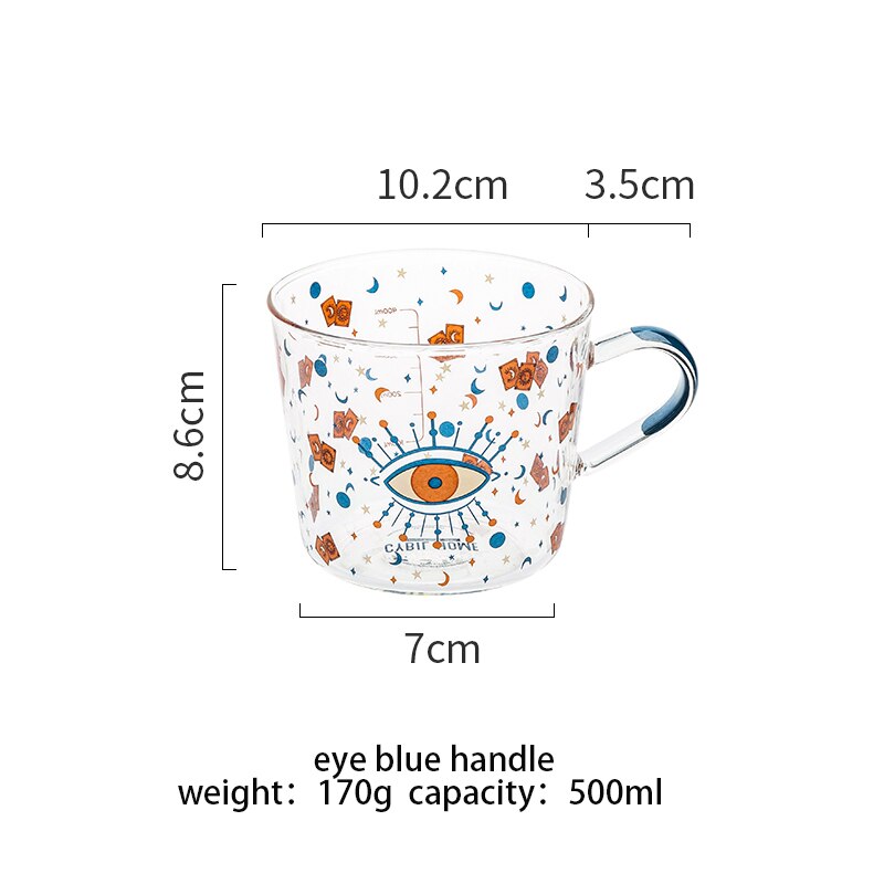 500ml Creative Scale Glass Mug Breakfast Milk Coffe Cup Household Couple Water Cup Sun Eye Pattern Drinkware Kitchen Tableware