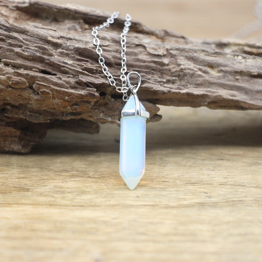 Natural Stone Hexagonal Point Pendants Necklaces Healing Crystal Quartz Fluorite Lapis Bullet Pendulum Chakra Jewelry QC3106