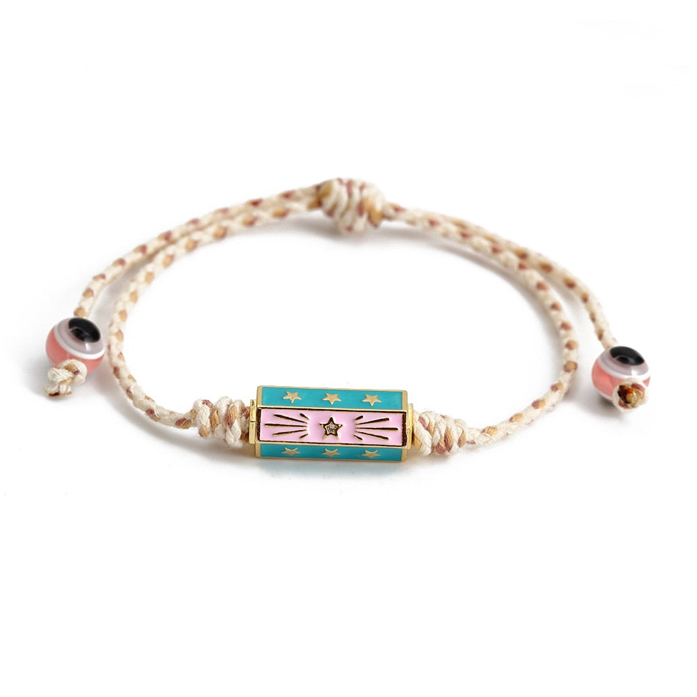 Wish Card 2022 Fashion Bracelet for Woman Girls Enamel Copper Bead Evil Eye Charm Adjustable Rope Handmade Bracelets One Piece