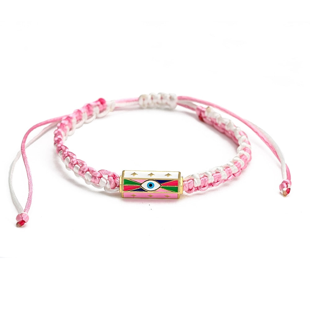 Wish Card 2022 Fashion Bracelet for Woman Girls Enamel Copper Bead Evil Eye Charm Adjustable Rope Handmade Bracelets One Piece
