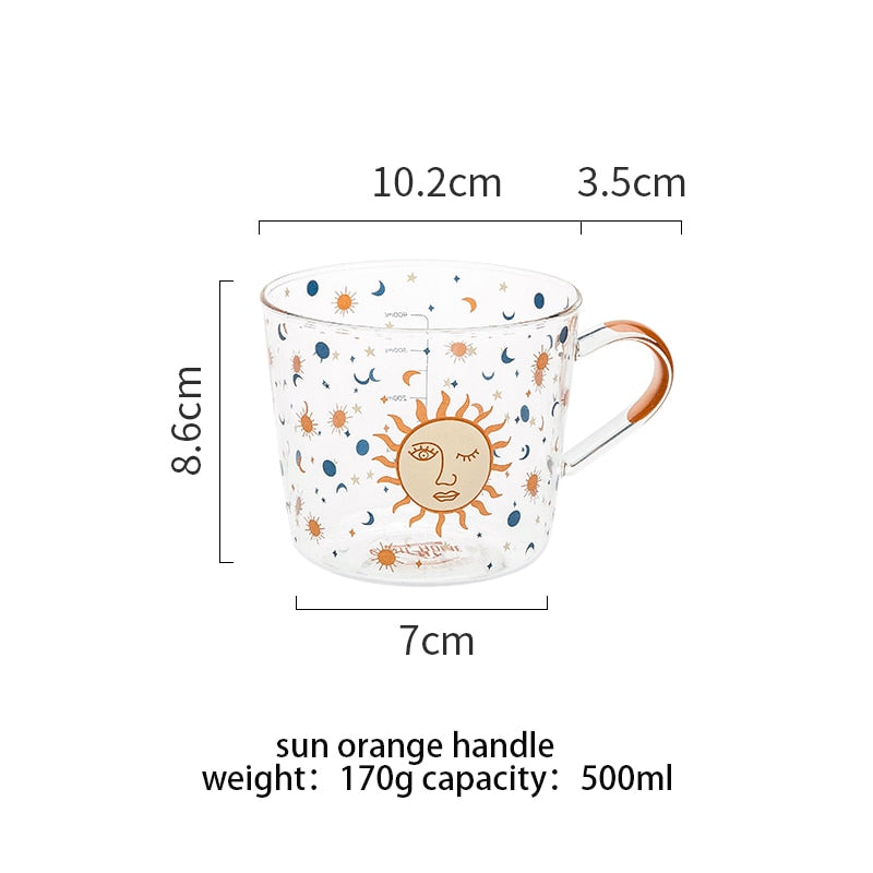 500ml Creative Scale Glass Mug Breakfast Milk Coffe Cup Household Couple Water Cup Sun Eye Pattern Drinkware Kitchen Tableware