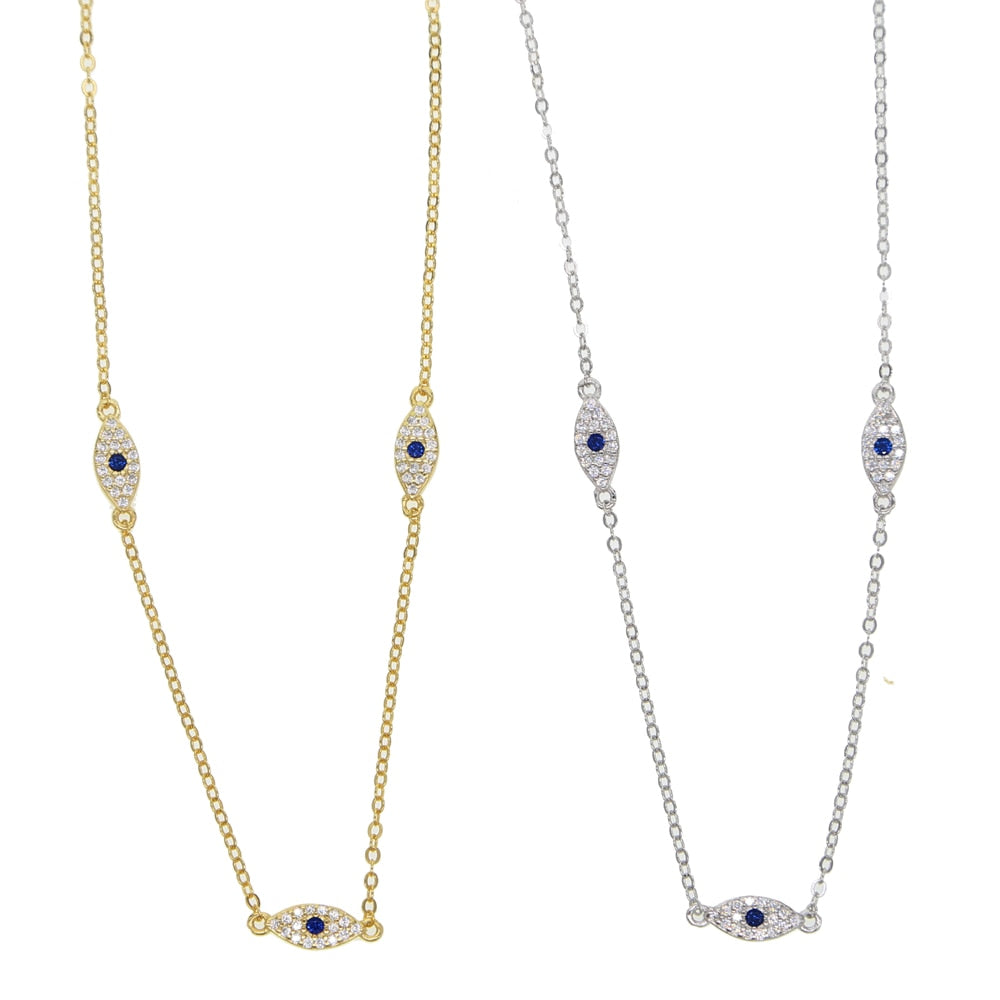 Guarantee 925 sterling silver Blue zirconia Evil Eye Necklace Pendants Necklaces For Women Protect 35+10cm chain