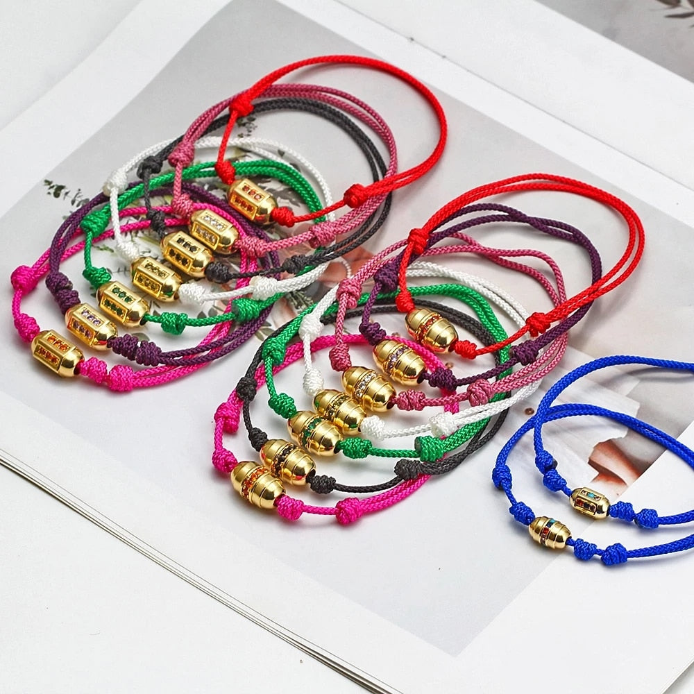 Wish Card 2022 Fashion Bracelet for Woman Girls Enamel Copper Bead Evil Eye Charm Adjustable Rope Handmade Bracelets One Piece