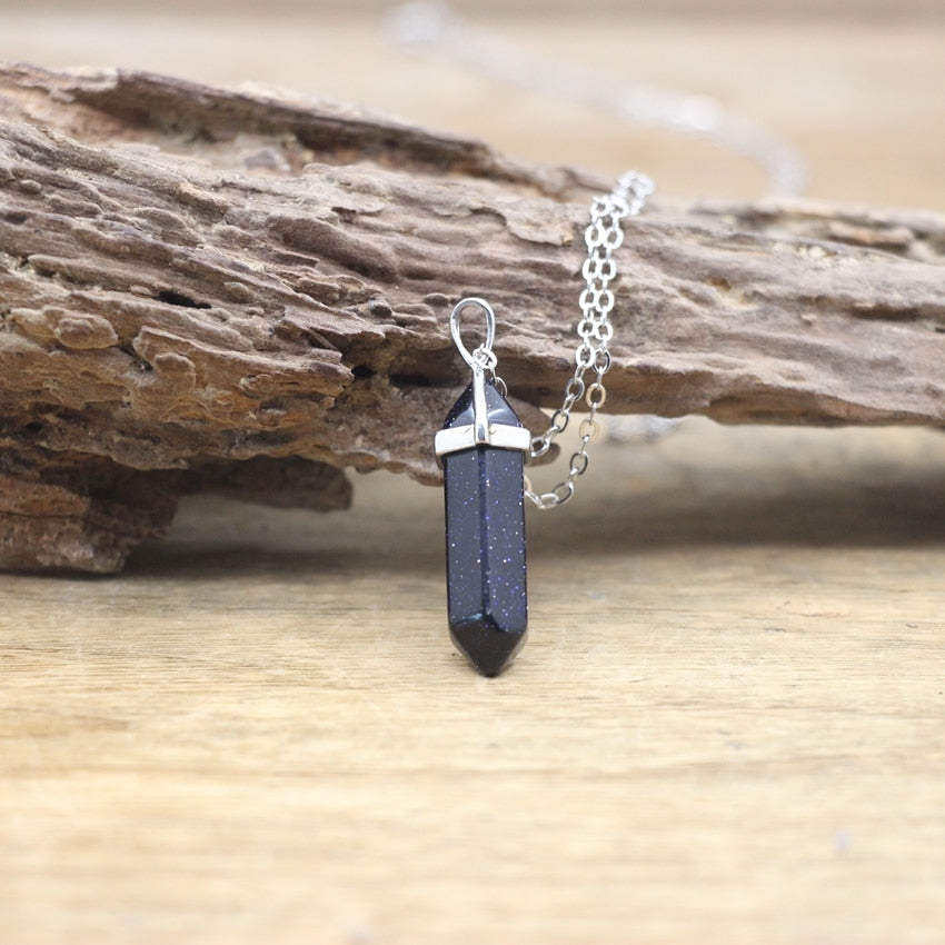 Natural Stone Hexagonal Point Pendants Necklaces Healing Crystal Quartz Fluorite Lapis Bullet Pendulum Chakra Jewelry QC3106