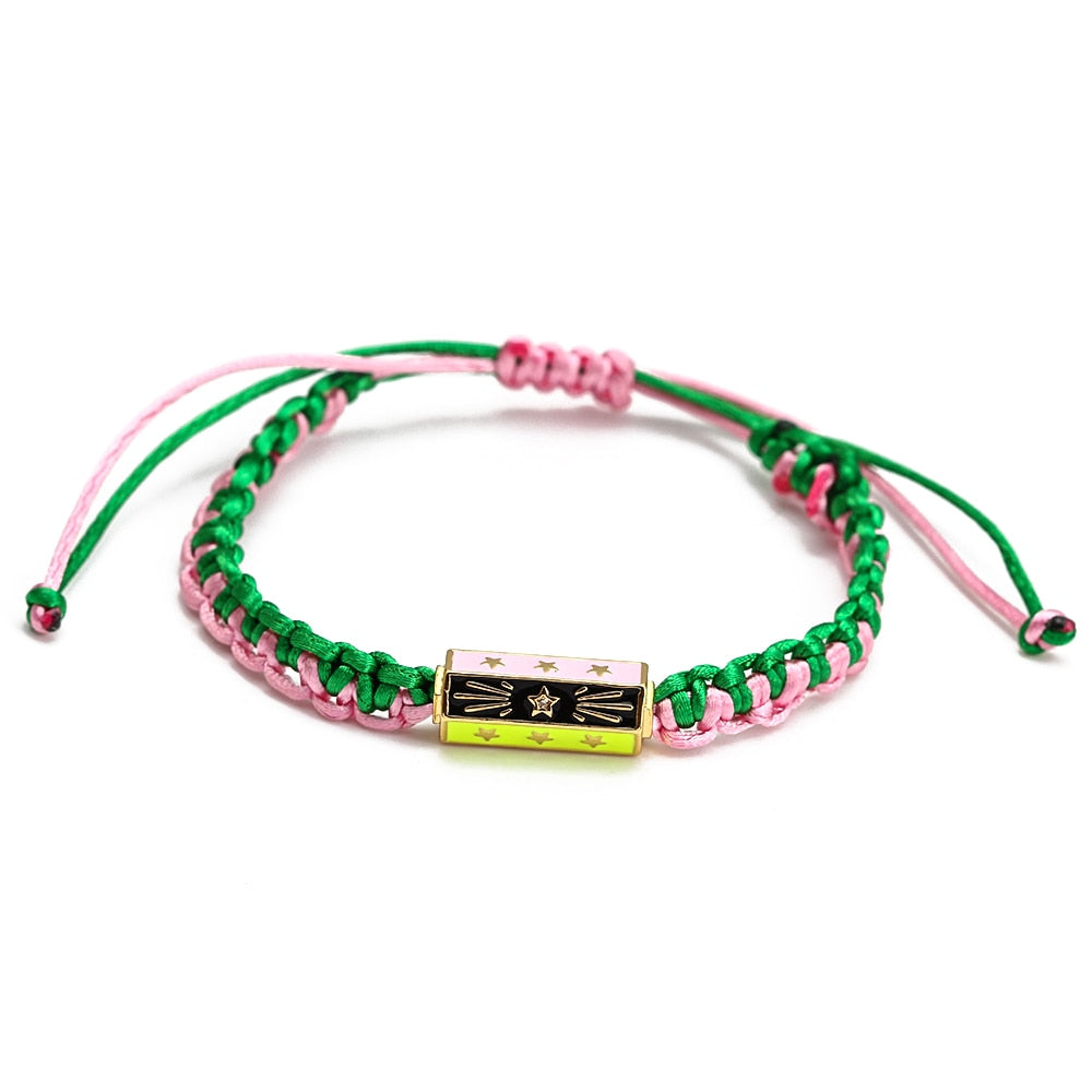 Wish Card 2022 Fashion Bracelet for Woman Girls Enamel Copper Bead Evil Eye Charm Adjustable Rope Handmade Bracelets One Piece