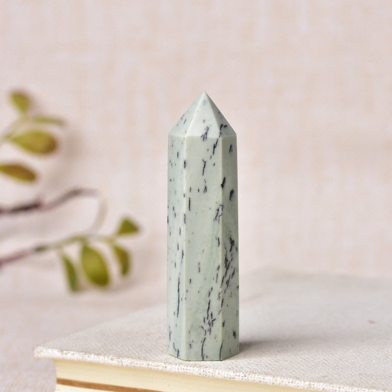 1PC Natural stone Aquatic plants jade Crystal Point Wand Healing Energy Quartz Home Decor Reiki Polished 50-80mm Stone Carved