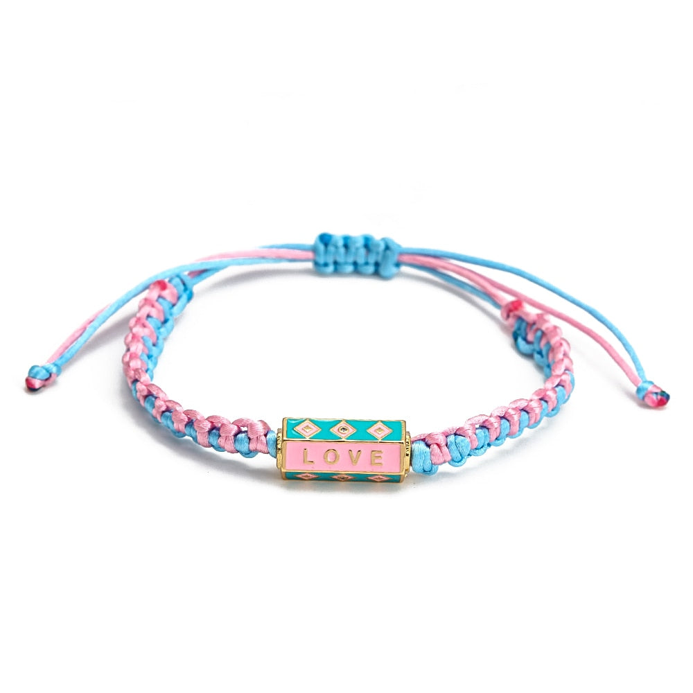 Wish Card 2022 Fashion Bracelet for Woman Girls Enamel Copper Bead Evil Eye Charm Adjustable Rope Handmade Bracelets One Piece