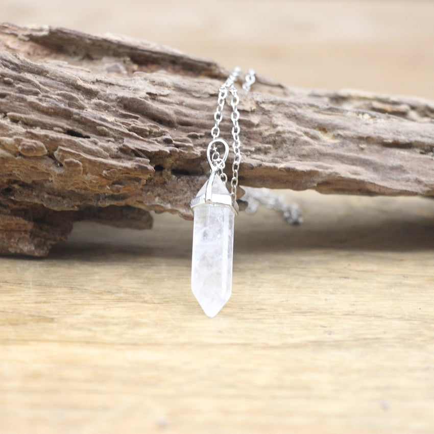 Natural Stone Hexagonal Point Pendants Necklaces Healing Crystal Quartz Fluorite Lapis Bullet Pendulum Chakra Jewelry QC3106