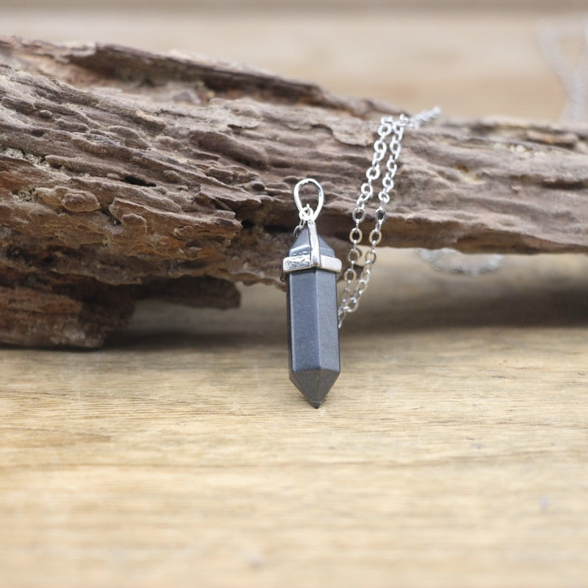 Natural Stone Hexagonal Point Pendants Necklaces Healing Crystal Quartz Fluorite Lapis Bullet Pendulum Chakra Jewelry QC3106