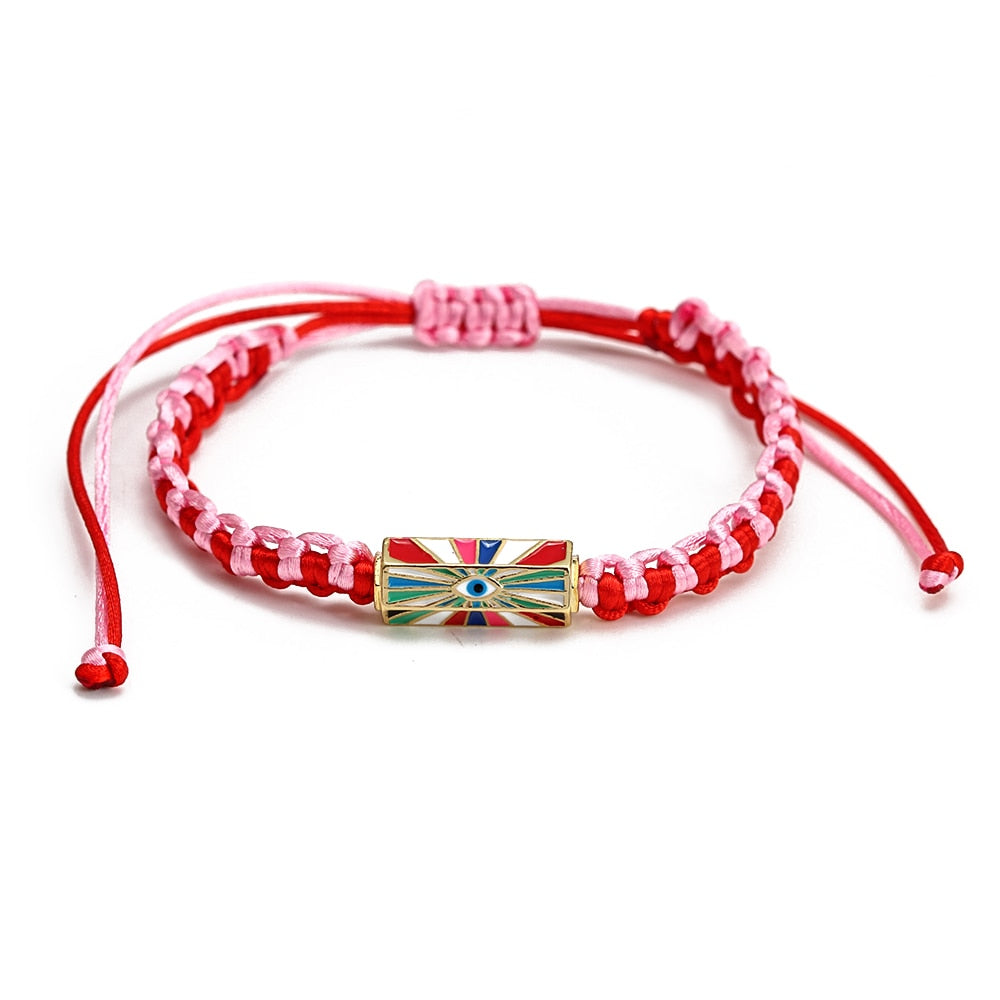 Wish Card 2022 Fashion Bracelet for Woman Girls Enamel Copper Bead Evil Eye Charm Adjustable Rope Handmade Bracelets One Piece