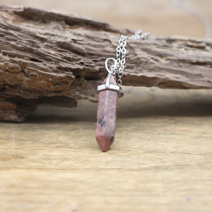 Natural Stone Hexagonal Point Pendants Necklaces Healing Crystal Quartz Fluorite Lapis Bullet Pendulum Chakra Jewelry QC3106
