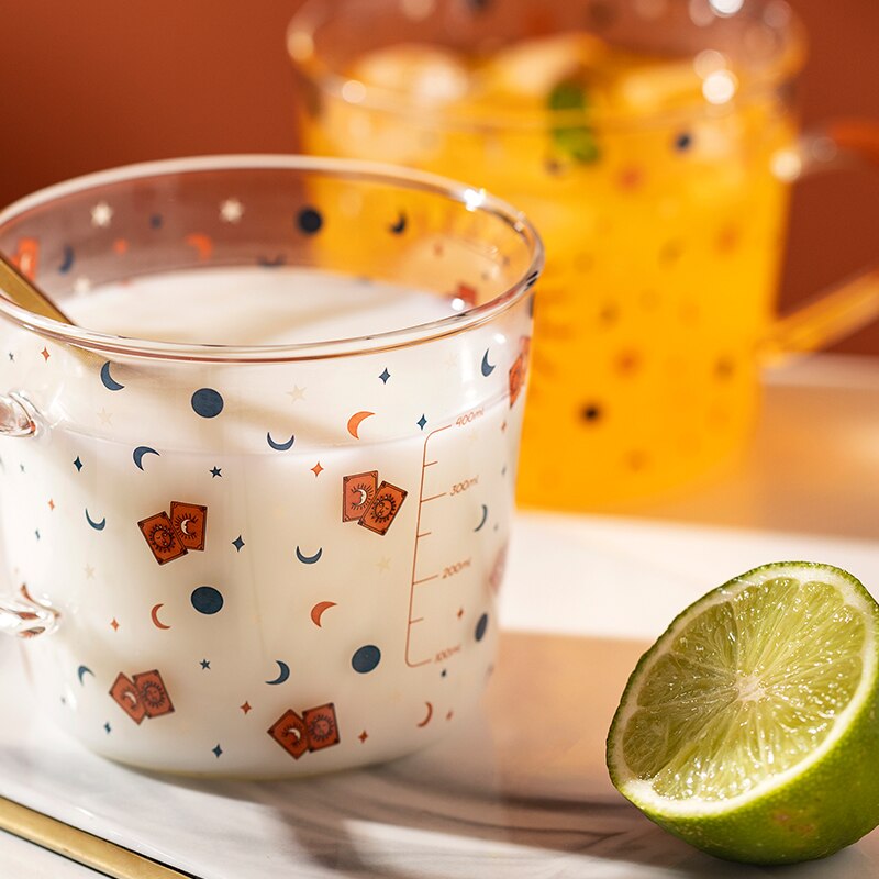 500ml Creative Scale Glass Mug Breakfast Milk Coffe Cup Household Couple Water Cup Sun Eye Pattern Drinkware Kitchen Tableware