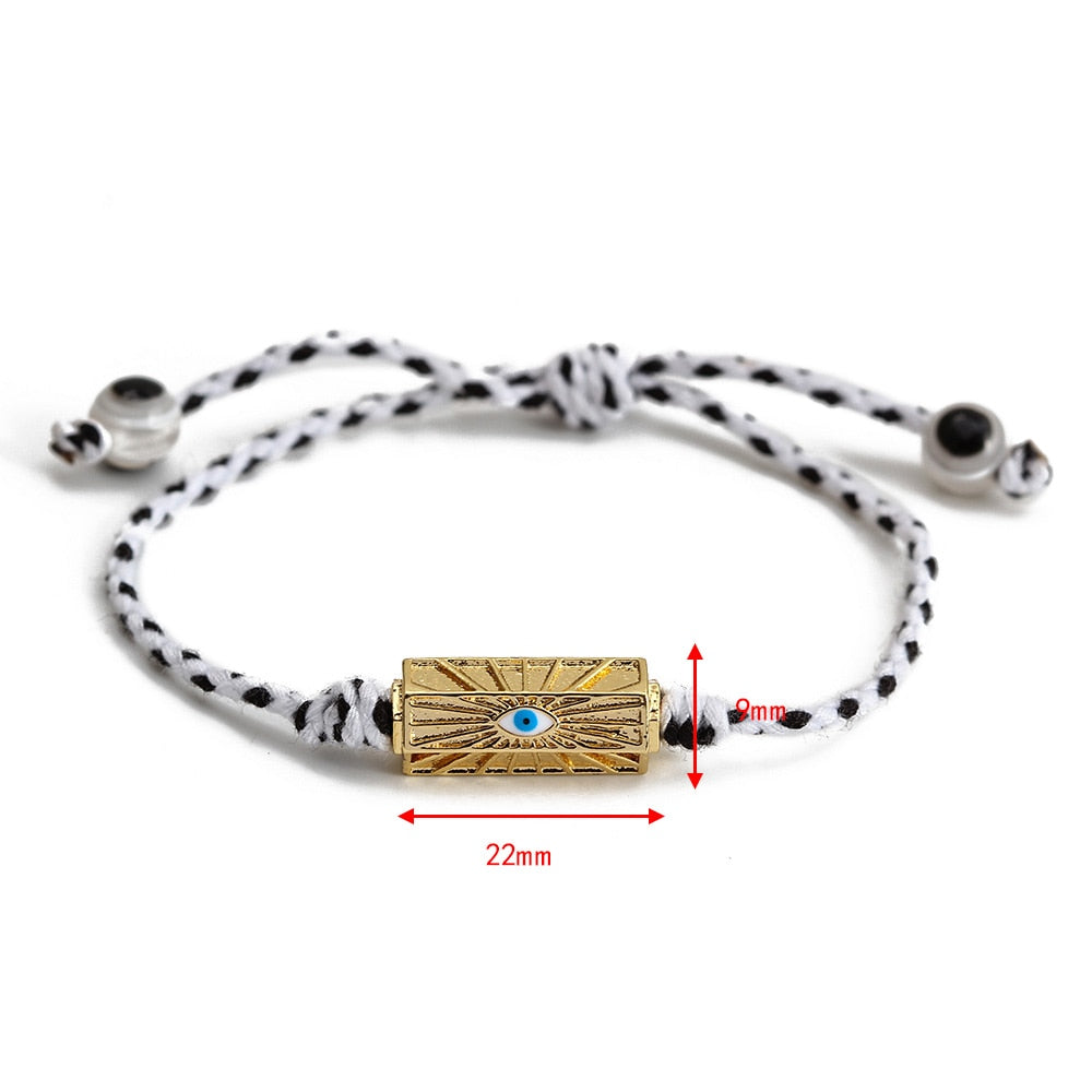 Wish Card 2022 Fashion Bracelet for Woman Girls Enamel Copper Bead Evil Eye Charm Adjustable Rope Handmade Bracelets One Piece