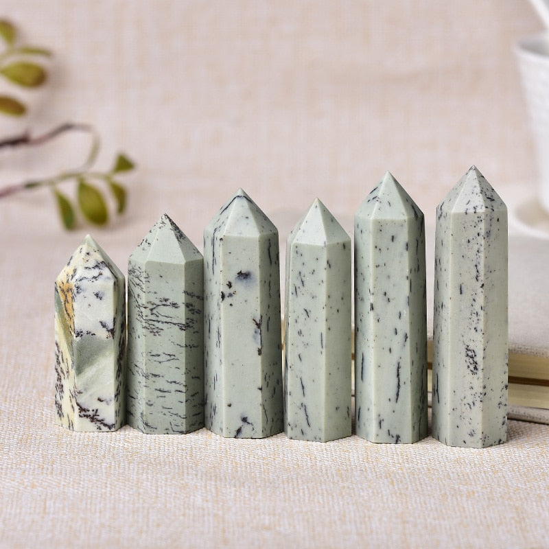 1PC Natural stone Aquatic plants jade Crystal Point Wand Healing Energy Quartz Home Decor Reiki Polished 50-80mm Stone Carved