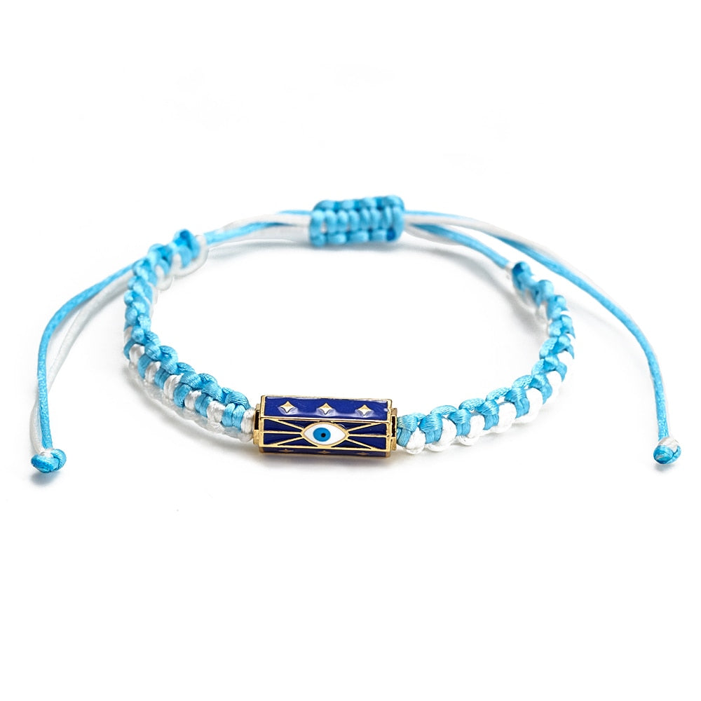 Wish Card 2022 Fashion Bracelet for Woman Girls Enamel Copper Bead Evil Eye Charm Adjustable Rope Handmade Bracelets One Piece
