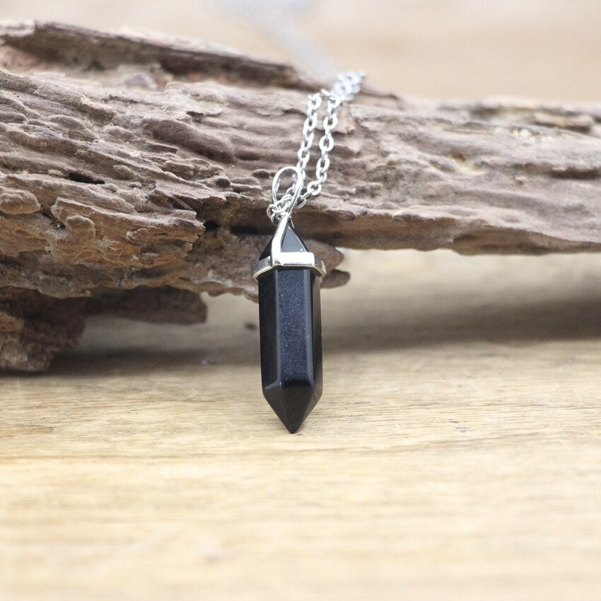 Natural Stone Hexagonal Point Pendants Necklaces Healing Crystal Quartz Fluorite Lapis Bullet Pendulum Chakra Jewelry QC3106