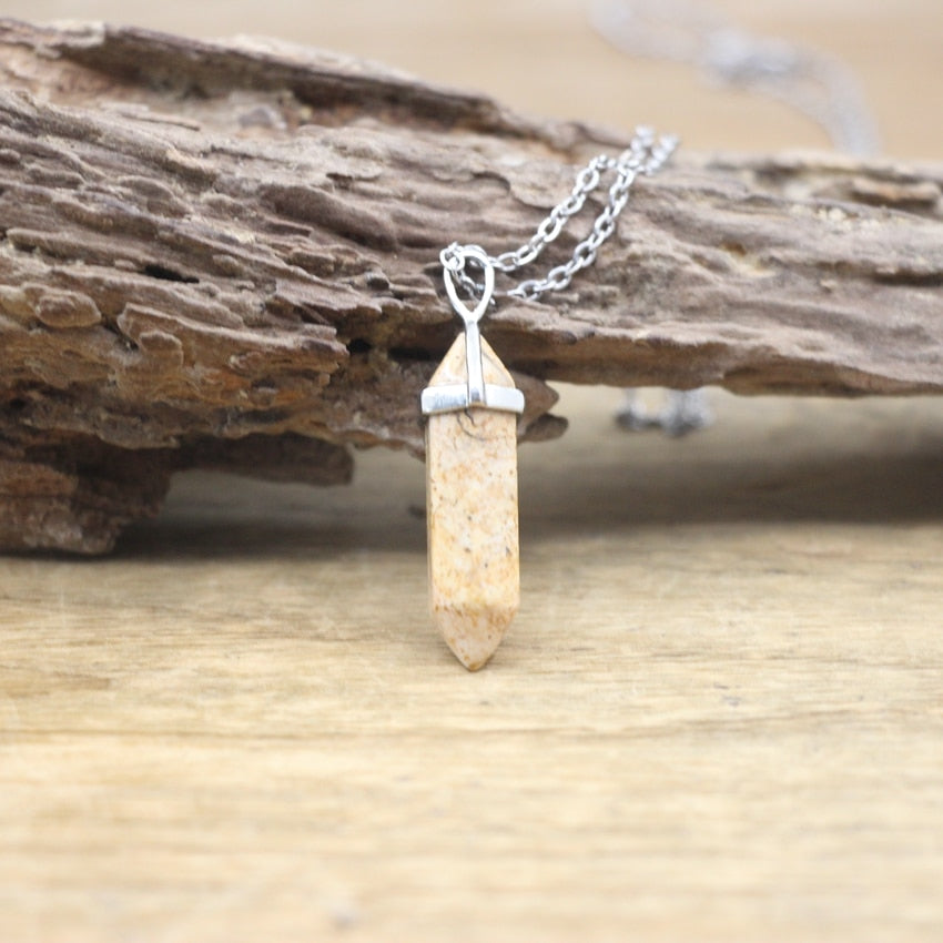 Natural Stone Hexagonal Point Pendants Necklaces Healing Crystal Quartz Fluorite Lapis Bullet Pendulum Chakra Jewelry QC3106