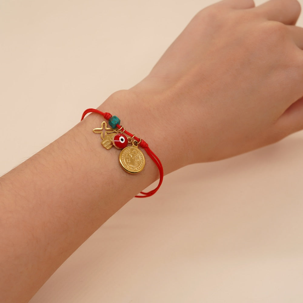 Go2boho Simple Red Rope Charm Bracelets Turkish Evil Eye Luck Coins Bracelet Handmade Jewelry Accessories Adjustable Bangle