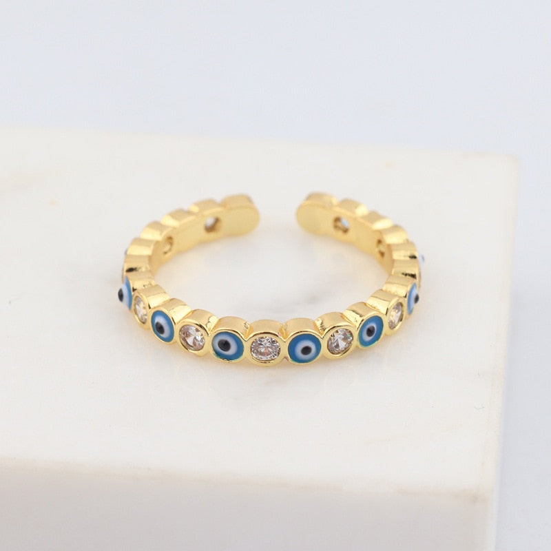New Bohemia Lucky Turkish Blue Evil Eye Rings Dripping Oil Open Adjustable Finger Rings for Women Jewelry Gift