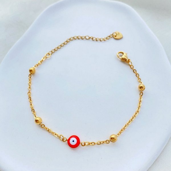 Simple Design Turkish Evil Eye Charm Bracelet for Women Boho Lucky Gold Color Copper Chain Adjustable Bracelet Summer Jewelry