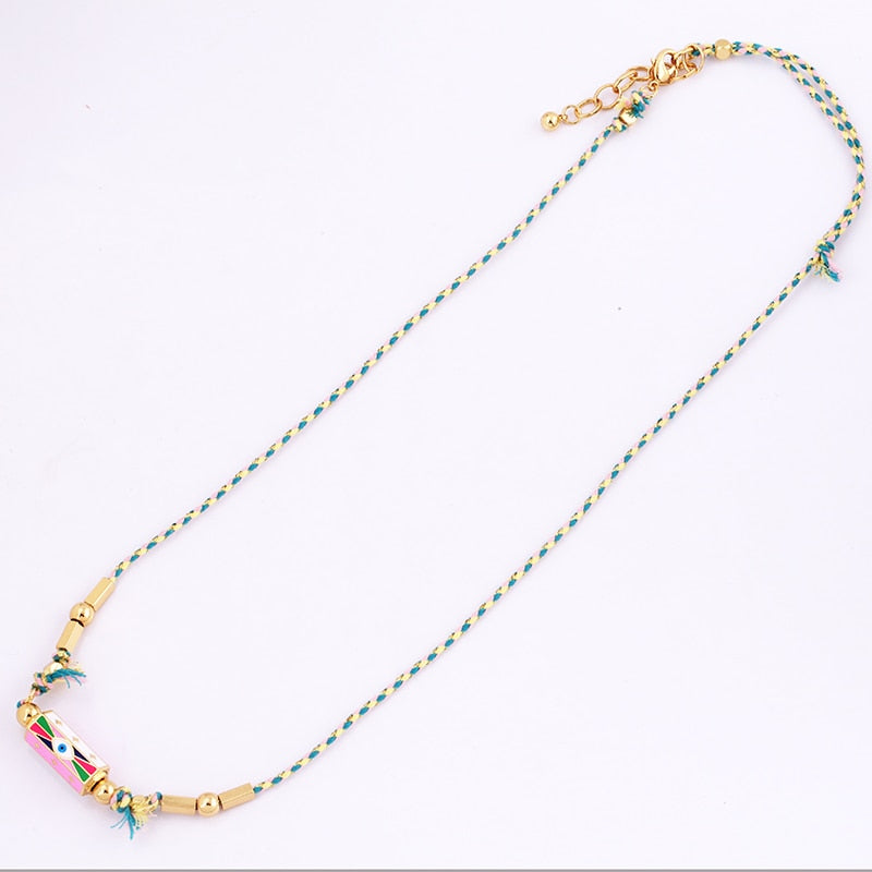 Evil Eye Necklace Amour Turkish Blue Pink Long Knotting Beaded Boho Jewelry,Women Sweater Amulet Party Summer Beach Gift For Her