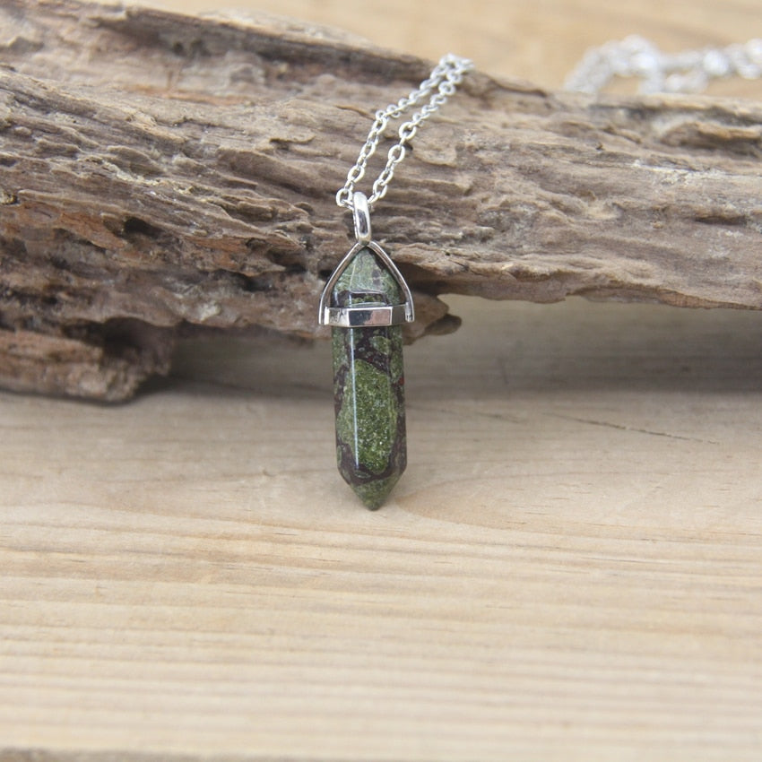 Natural Stone Hexagonal Point Pendants Necklaces Healing Crystal Quartz Fluorite Lapis Bullet Pendulum Chakra Jewelry QC3106