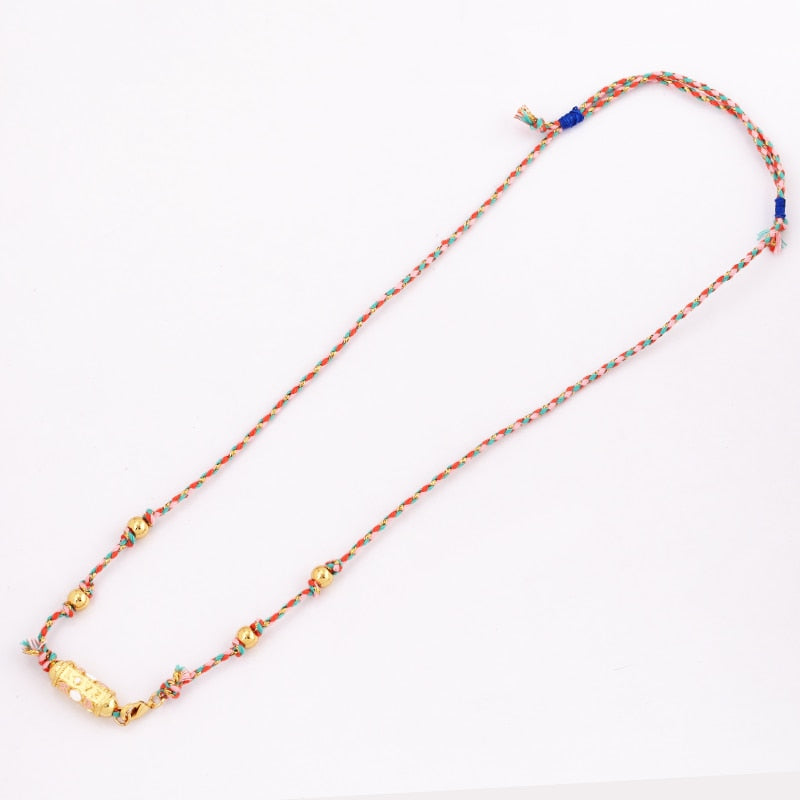 Nature Cotton Cord Love Knotting Lobster Necklace,Pink/Green/Blue Fashion Jewelry Party Summer Beach Gift For Her