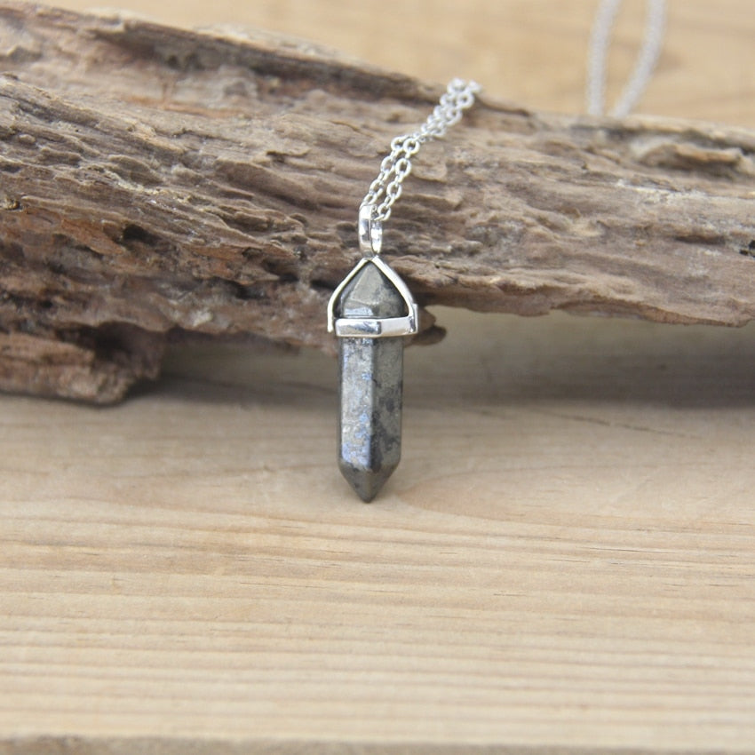 Natural Stone Hexagonal Point Pendants Necklaces Healing Crystal Quartz Fluorite Lapis Bullet Pendulum Chakra Jewelry QC3106
