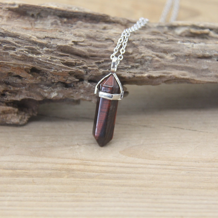 Natural Stone Hexagonal Point Pendants Necklaces Healing Crystal Quartz Fluorite Lapis Bullet Pendulum Chakra Jewelry QC3106
