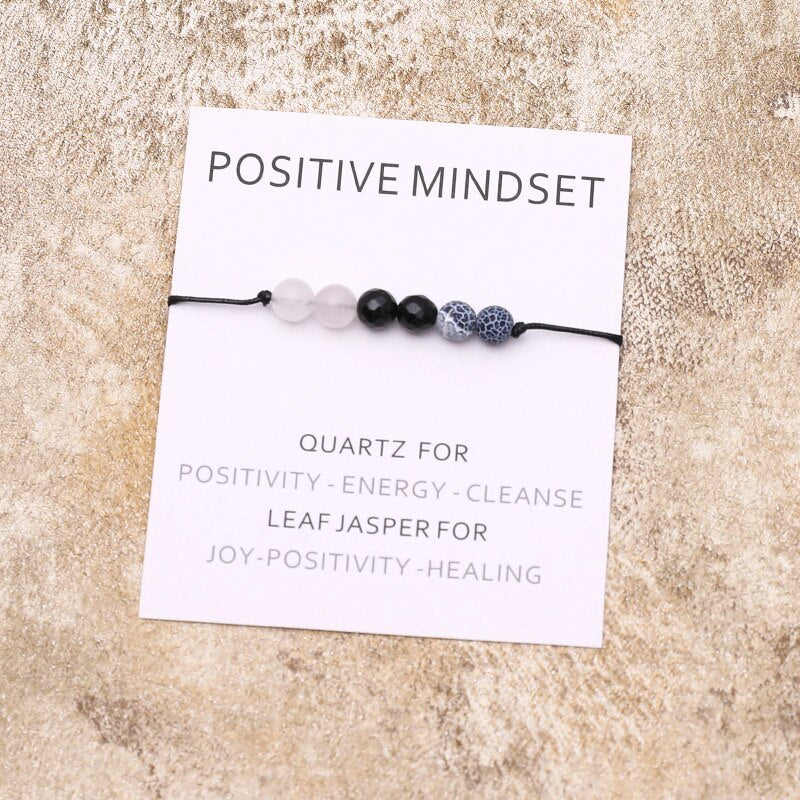 Positive Mindset Bracelet Natural Crystal Leaf Jasper Healing Bracelet Healing Jewelry for Women Men Positive Friendship Gift