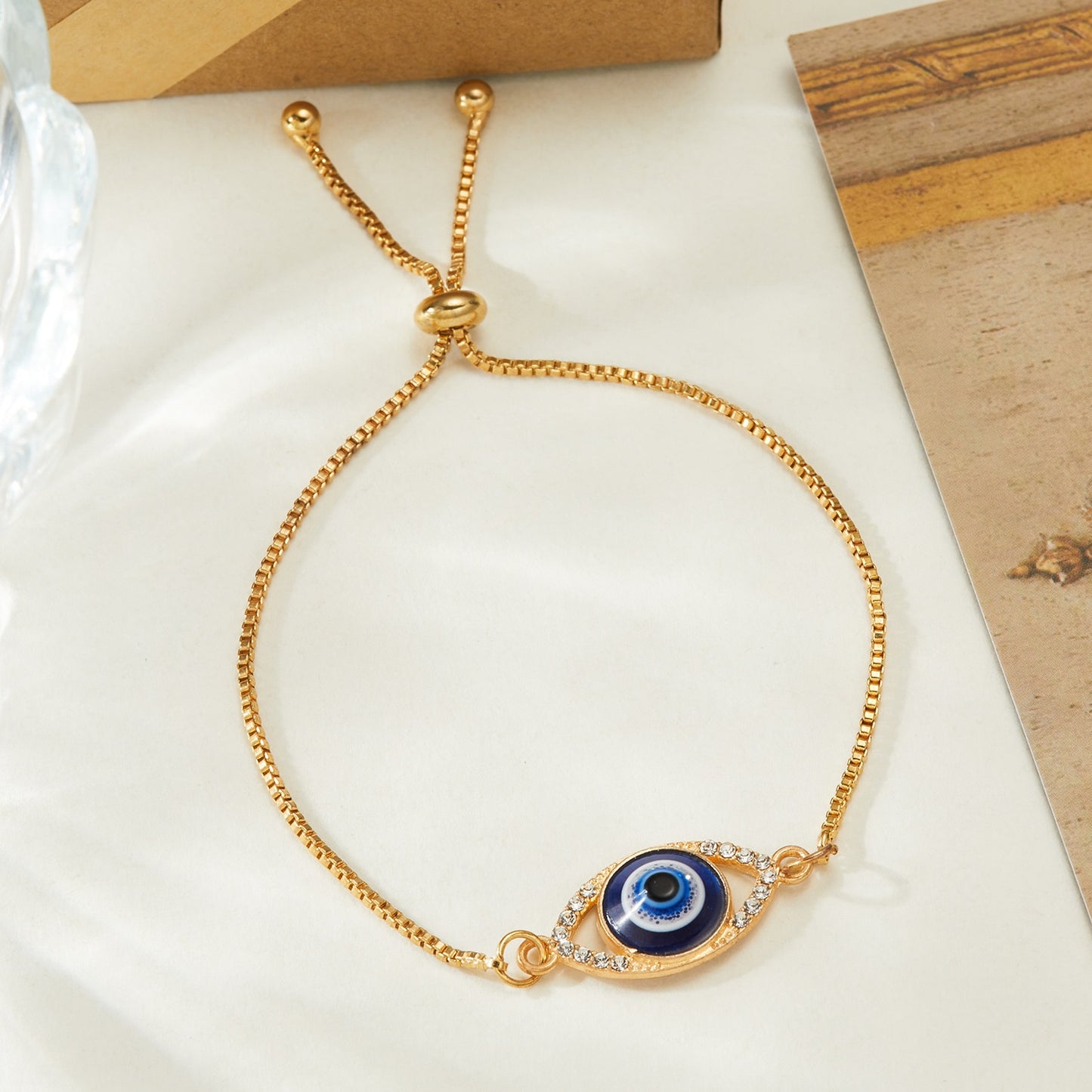 Simple Design Turkish Evil Eye Charm Bracelet for Women Boho Lucky Gold Color Copper Chain Adjustable Bracelet Summer Jewelry