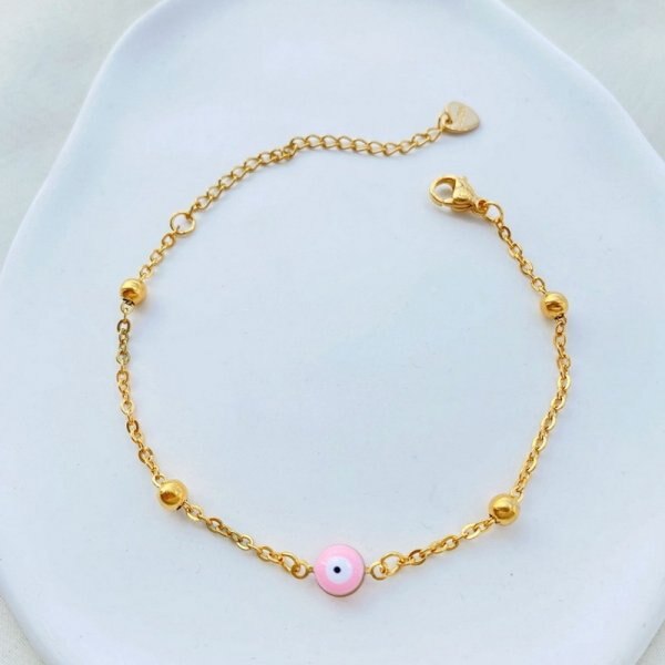 Simple Design Turkish Evil Eye Charm Bracelet for Women Boho Lucky Gold Color Copper Chain Adjustable Bracelet Summer Jewelry