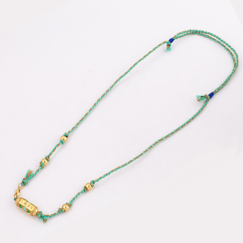 Nature Cotton Cord Love Knotting Lobster Necklace,Pink/Green/Blue Fashion Jewelry Party Summer Beach Gift For Her