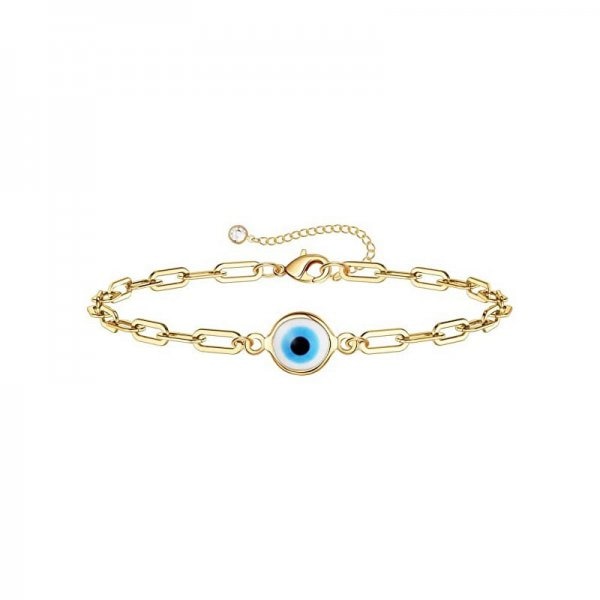 Simple Design Turkish Evil Eye Charm Bracelet for Women Boho Lucky Gold Color Copper Chain Adjustable Bracelet Summer Jewelry