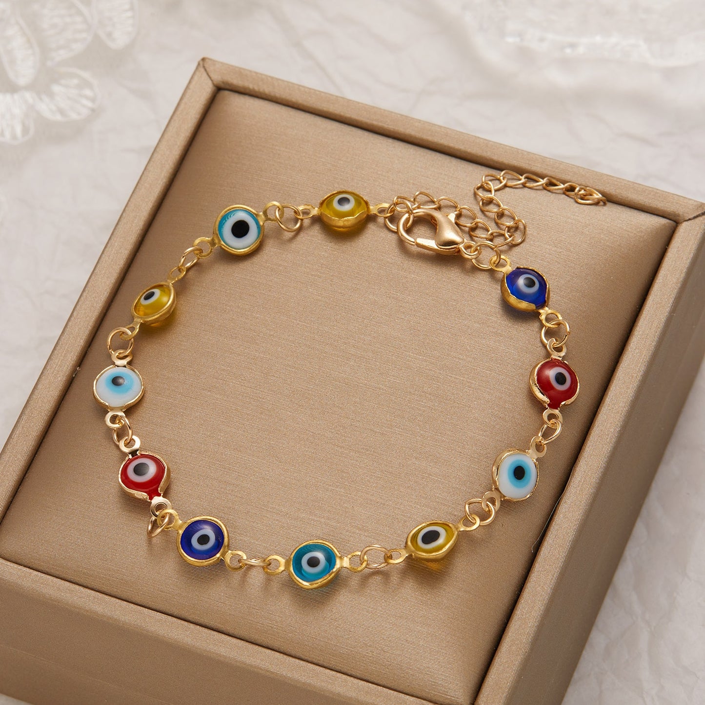 Simple Design Turkish Evil Eye Charm Bracelet for Women Boho Lucky Gold Color Copper Chain Adjustable Bracelet Summer Jewelry