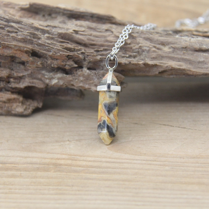 Natural Stone Hexagonal Point Pendants Necklaces Healing Crystal Quartz Fluorite Lapis Bullet Pendulum Chakra Jewelry QC3106