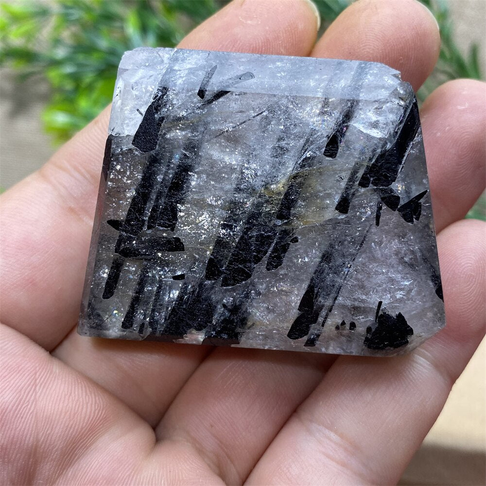 Black Tourmaline Natural Stone Crystal Healing Polyhedron Hair Quartz Palm Playing  Wicca Reiki Ornaments Home Decoration Room