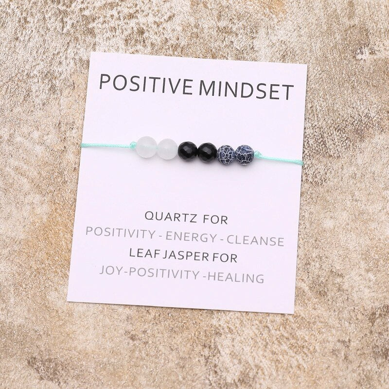 Positive Mindset Bracelet Natural Crystal Leaf Jasper Healing Bracelet Healing Jewelry for Women Men Positive Friendship Gift