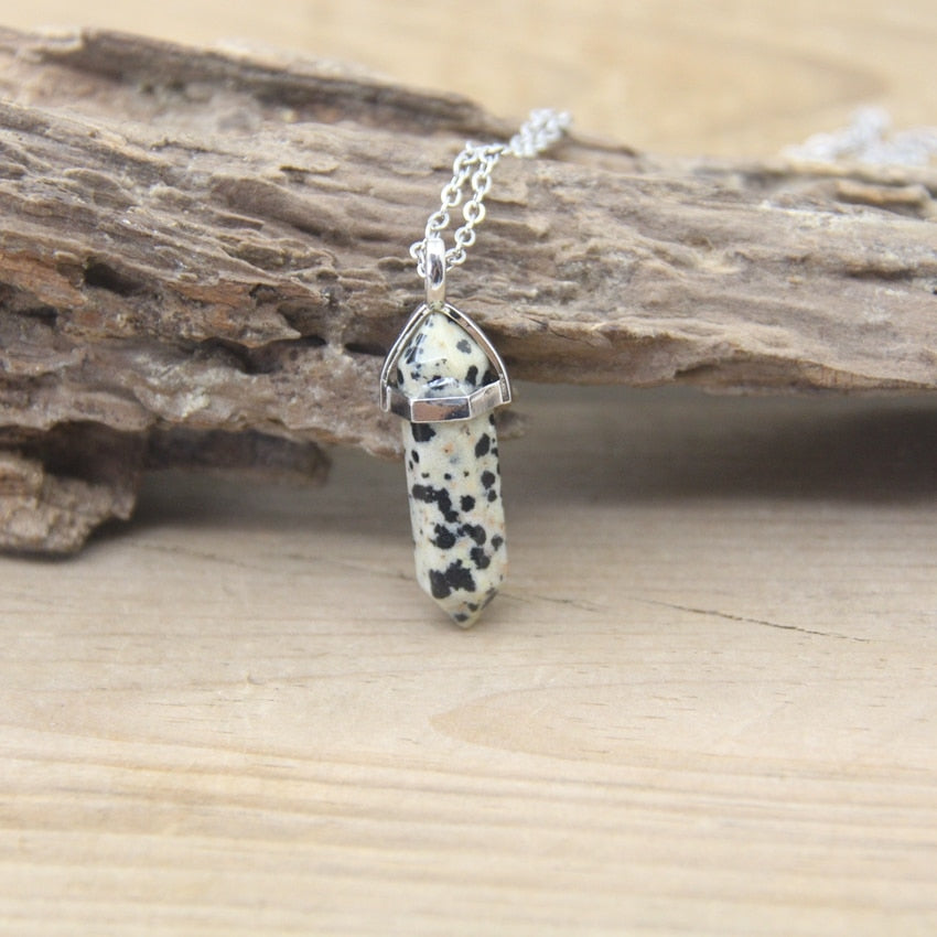 Natural Stone Hexagonal Point Pendants Necklaces Healing Crystal Quartz Fluorite Lapis Bullet Pendulum Chakra Jewelry QC3106