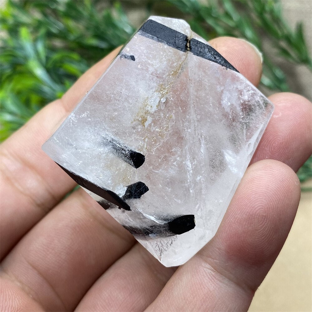 Black Tourmaline Natural Stone Crystal Healing Polyhedron Hair Quartz Palm Playing  Wicca Reiki Ornaments Home Decoration Room