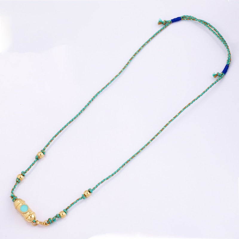 Nature Cotton Cord Love Knotting Lobster Necklace,Pink/Green/Blue Fashion Jewelry Party Summer Beach Gift For Her