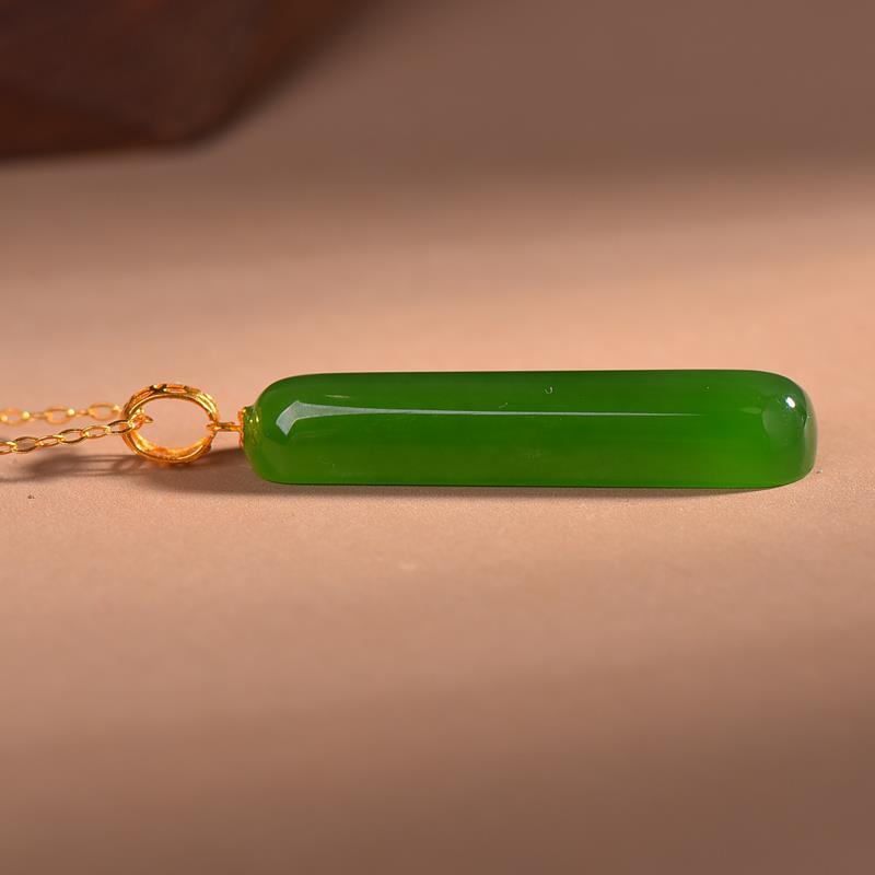 18K Gold Small Green Bar Hetian Jade Pendant Tranquility and Peace Plate Women's Necklace Light Luxury Minority 2022 New Women's