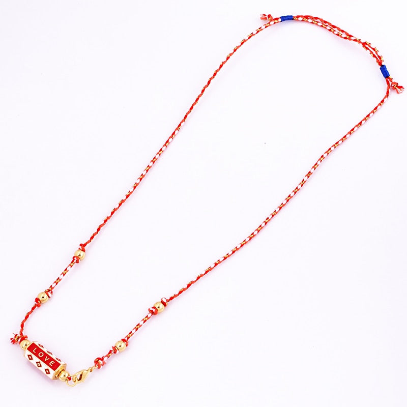 Nature Cotton Cord Love Knotting Lobster Necklace,Pink/Green/Blue Fashion Jewelry Party Summer Beach Gift For Her